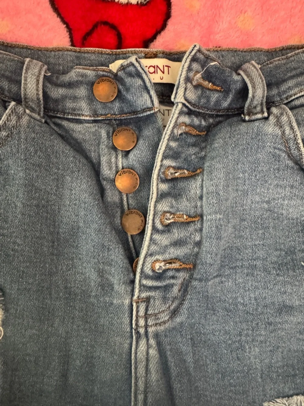 High Waisted Distressed Button-Front Denim Shorts - Blue